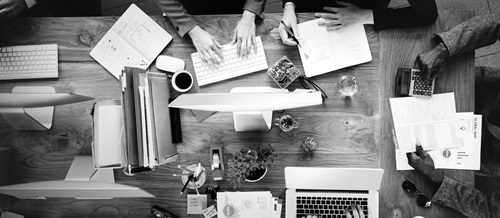 Aerial view of people working in the office